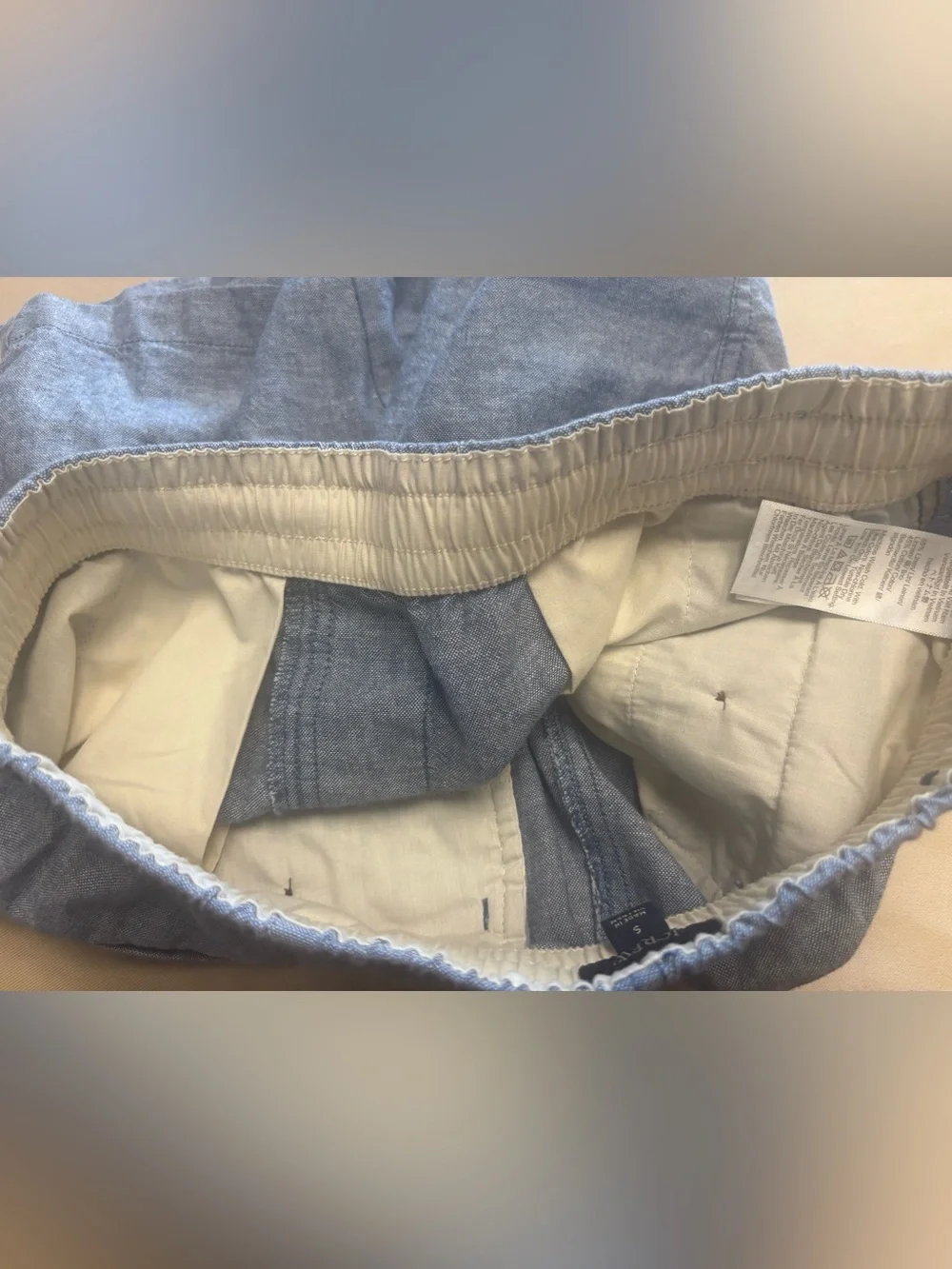 J.Crew Shorts Mens Sz S Linen Cotton Elastic Waist Drawstring Chino Pockets Blue